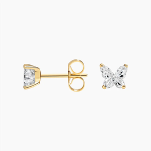 Boucles d'oreilles clous en or jaune avec diamants taille princesse, couleur G, pour femme, à porter au quotidien, bijoux en diamants de laboratoire - Product Image 1