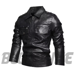 Men's Brown PU <b>Leather</b> Moto <b>Jacket</b> Slim Fit Turn-down Collar Zipper Closure <b>Long</b> Sleeve Solid Color Autumn Wear - Product Image 4