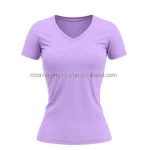 เสื้อยืดฟิตเนสแห้งเร็วคอวีสำหรับผู้หญิงใส่ในฤดูร้อนพิมพ์โลโก้เป็นมิตรกับสิ่งแวดล้อม - Product Image 2