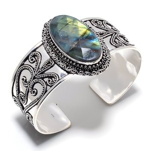 Pulsera de Estilo Vintage de Lujo con Labradorita Azul Fuego Natural, Perla de Agua Dulce Chapada en Plata Tibetana, Joyería Fina Hecha a Mano - Product Image 5