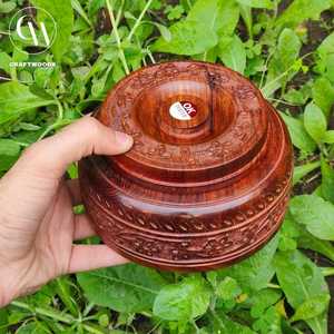 Handmade Wooden Masala Box with Compartments <b>Spice</b> <b>Storage</b> Container with Spoon - Product Image 4