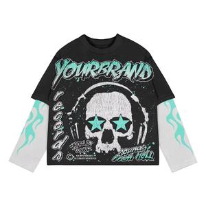 Custom Men's Vintage Streetwear <b>Two</b> Piece <b>Double</b> Layer Long Sleeve T-<b>Shirt</b> 100% Cotton Knitted Breathable - Product Image 4
