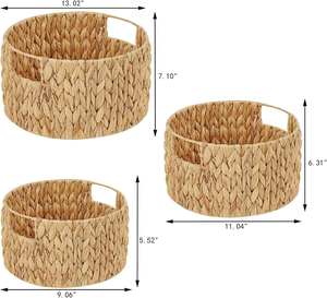 Ensemble de 3 paniers ronds tissés à la main avec poignées, en jonc de mer naturel et en bambou, boîtes de rangement pour la lessive, pour l'organisation de la maison - Product Image 2