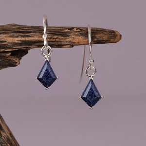Blue <b>Sandstone</b> Kite Shaped Earrings 925 Sterling Silver Vintage Kite Cut Bridal April Birthstone Gemstone Earrings - Product Image 6