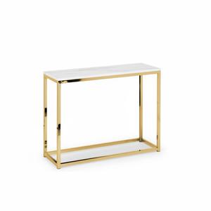 Table console de luxe à plateau effet marbre blanc avec structure en acier inoxydable doré poli, design italien élégant, pour entrée et couloir - Product Image 1