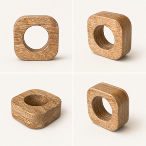 Lot d'anneaux de serviette carrés faits à la main en bois de manguier massif pour hôtels de luxe, restaurants et tables de mariage - Product Image 2