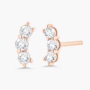 Bar Stud Earrings 14K Solid Gold Round Cut Lab Grown Diamonds <b>Push</b> Back Geometric Curved Dainty Minimalist Everyday Wear Jewelry - Product Image 5