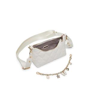 White PU Leather Crescent Tote Bag Chain <b>Charm</b> Shoulder Handbag Embroidered Portable Purse for Daily Use - Product Image 3