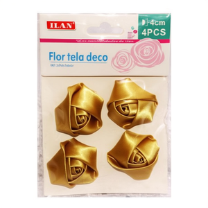 Fiore decorativo in tessuto Ilan 4 cm oro 4 pezzi per artigianato e decorazione - Product Image 1