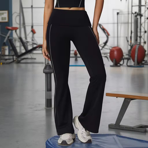 High Waist Full Length Flared Yoga <b>Leggings</b> With Side Stripe Contrast Stitch Seamless Stretch For Women Custom Yoga Pants - Product Image 5