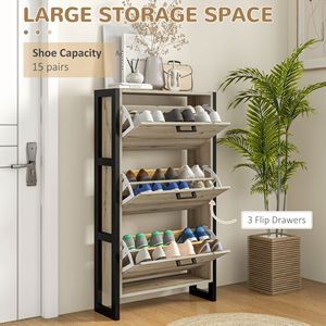 <b>Walnut</b> 3-<b>Drawer</b> Shoe Cabinet Durable Particle Board Storage Organizer Space-Saving Flip Design for Farmhouse or Mall Use - Product Image 4