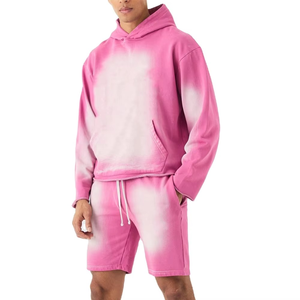 2026 <b>Men's</b> Unisex 100% Cotton Acid Wash Two-Piece Summer Tracksuit <b>Set</b> Quick Dry Streetwear Sweat <b>Hoodie</b> & <b>Shorts</b> - Product Image 2