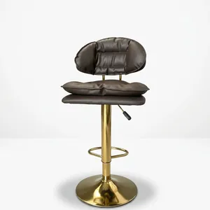 Chaise haute moderne en rotin tressé avec structure en bois massif durable et base chromée pour bar à domicile, salle à manger, hôtel, café, restaurant - Product Image 1