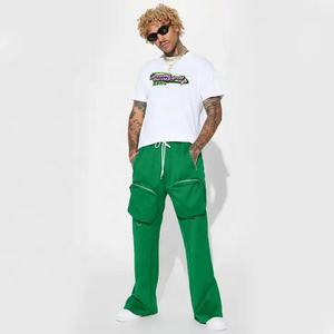 Streetwear décontracté pour hommes Pantalon de survêtement évasé cargo en molleton de coton Dernier design Pantalon évasé baggy à jambe large Cordon de serrage Taille empilée - Product Image 3