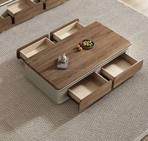 Table basse carrée et demi-ronde double face en forme de table basse en bois finition noyer - Product Image 1