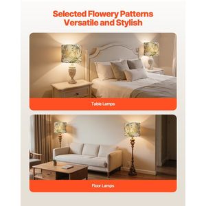 2 Set di lampade a tamburo medio rotondo 13X13X10 pollici con paralume scuro a motivi floreali - Product Image 6