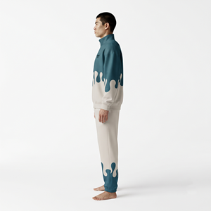 Ensemble de survêtement urbain pour homme avec impression personnalisée, demi-zip, coupe oversize, pantalon de jogging à cordon, imprimé effet gouttelettes, streetwear décontracté d'automne - Product Image 4
