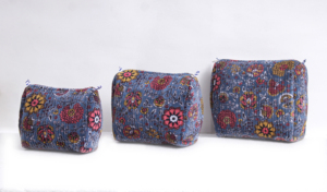Handprinted Quilted Velvet Toiletry Pouch Set (3-Piece) Floral Vintage Travel & Bathroom Organizer Jewelry Portable - Product Image 3