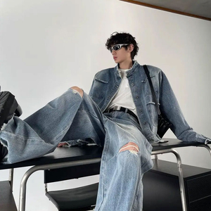 Ensemble pantalon et veste en jean décontracté unisexe de haute qualité pour l'hiver, avec couleur personnalisée et tailles plus grandes pour hommes, séchage rapide - Product Image 2