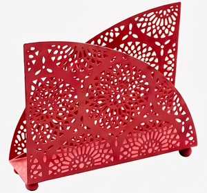 Porte-serviettes en métal rouge avec motif floral découpé, boîte à mouchoirs autoportante pour la décoration de table et l'utilisation en cuisine - Product Image 4