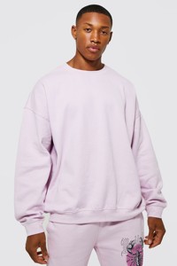 Sweat-shirt à col rond surdimensionné pour homme, couleur lavande, avec imprimé sur le devant, vêtement décontracté pour l'automne, 100% coton, tricoté en French Terry - Product Image 3