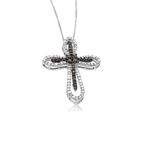 0.98 Cttw White & Brown Natural Diamond Pendant <b>Necklace</b> for Women in 925 Sterling Silver, 18 Inch Chain, Round Cut (G-H Color) - Product Image 3