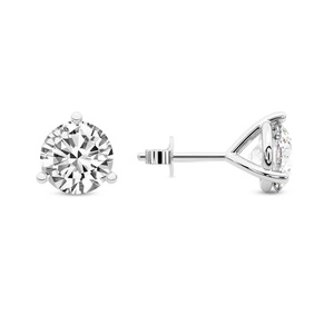 Anillo de oro macizo de 18k de lujo y elegante, aretes de oro con diamantes de laboratorio redondos de tres puntas estilo Martini para mujeres y niñas. - Product Image 2