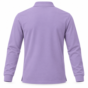 Polo de Manga Larga para Hombre, Color Lavanda Sólido, Cuello con Botones, Estilo Casual - Product Image 2