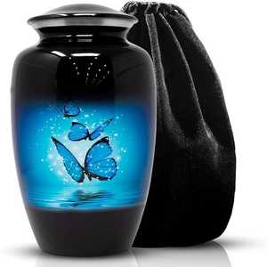 Blue Butterfly Night Metal Urns for Ashes Artistic <b>Memorial</b> Keepsake Metal Urns for Home Interior Decor - Product Image 1