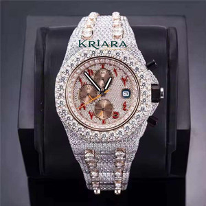 Montre chronographe pour homme sertie de diamants en moissanite, cadran en or rose, métal argenté, montre de luxe - Product Image 2