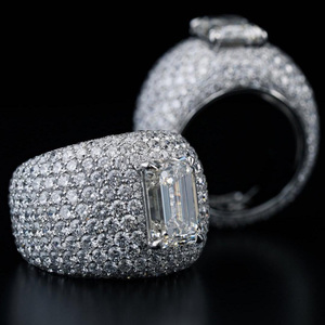 Luxury Emerald Cut Iced Pave <b>Statement</b> Bling <b>Ring</b> 925 Sterling <b>Silver</b> Moissanite Diamond Hip Hop Wedding Engagement Gift for Men - Product Image 1