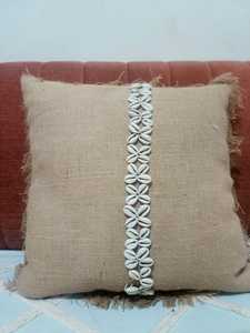 Handcrafted Coastal Cowrie Shell Square Cotton Bohemian Style Decorative <b>Cushion</b> <b>Cover</b> with Fringed Edges Anti Dust Mite - Product Image 4