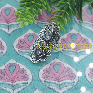 Natural Amethyst Gemstone 925 Silver <b>Statement</b> <b>Ring</b> Vintage Filigree Handmade Designer <b>Ring</b> Boho Jewelry Women Gift for Men Her - Product Image 5