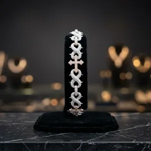 Rose Gold Plated Moissanite Stones Cross <b>Cuff</b> <b>Bracelet</b> Women's Religious Jewelry Pave Setting Round Cut Christian Style - Product Image 4