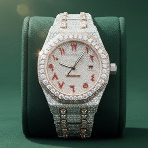 Montre de luxe en moissanite avec cadran carré, chiffres romains, mouvement à quartz analogique, lunette en cristal de 20 mm, boîtier en acier inoxydable, bracelet en cuir unisexe - Product Image 3