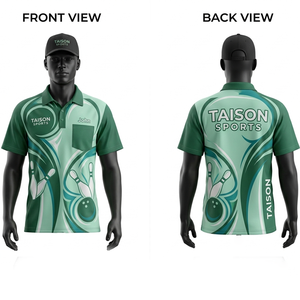 Mens <b>Bowling</b> Jersey 180 GSM Moisture Wicking Polyester Green Geometric Panel Custom Sublimation Embroidery Polo Uniform Wear - Product Image 3