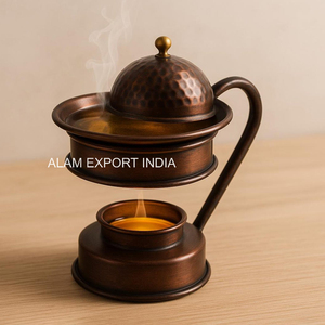 Top Seller Pure Copper Tabletop Decorative Incense <b>Oil</b> <b>Burner</b> Essential <b>Oil</b> Diffuser Best Selling Round Shape Hammered Design - Product Image 3