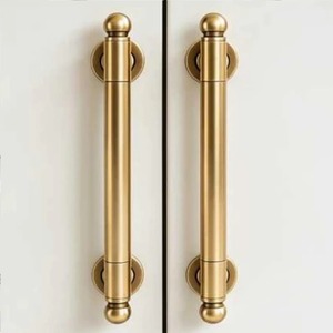 Paire de poignées de porte en laiton, poignées de porte d'armoire en laiton doré ou laiton antique de 13,77 pouces, quincaillerie de porte d'entrée avec plaques de serrure - Product Image 1