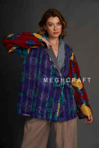 <b>Vintage</b> Reversible Kantha Plus Size Eco-Friendly Breathable Bomber <b>Jacket</b> for <b>Women</b> Boho Winter Fashion Stand Collar 100% Cotton - Product Image 4