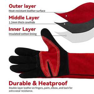 Gants de soudage TIG en cuir pleine paume, résistants au feu, antistatiques, pour travaux en zone de chaleur, grillades et cheminées, haute protection - Product Image 5