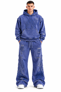 Men Acid Wash Hooded Pullover Sweatshirt Oversized Boxy Knitted <b>Hoodie</b> Streetwear Custom OEM - Product Image 1
