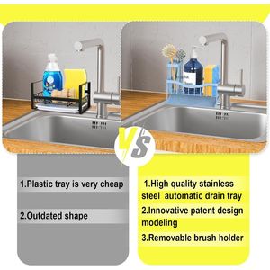 Organizzatore per Lavello in Acciaio Inox con Porta Spugna e Spazzola, Antiruggine, per Organizzazione Cucina - Product Image 3