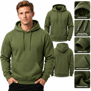 Sudadera con Capucha para Hombre, Color Verde Oliva, 100% Algodón, Felpa, Diseño de Dibujos Animados, Bolsillo Tipo Canguro, Corte Regular, Antipelusas, Informal, Invierno, 300g - Product Image 1