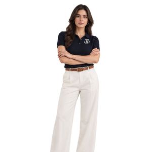 Polo pour femme en bleu marine avec logo brodé, manches courtes et col classique - Product Image 4