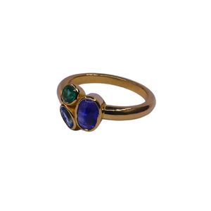 Wedding Wear 925 Sterling <b>Silver</b> Gold Plated Jewelry Blue Topaz <b>Emerald</b> Kyanite Gemstone Women Wear <b>Ring</b> - Product Image 2