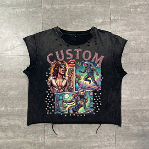 T-shirt à manches courtes pour homme, taille plus, imprimé avec des strass, style punk, tissu jersey, col rond, personnalisé - Product Image 3