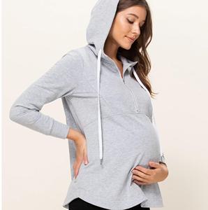 Heavyweight Drop Shoulder Women's Nursing Sweatshirts Wholesale <b>Maternity</b> Breastfeeding Hoodies Zipper Style <b>Maternities</b> Hooded - Product Image 6