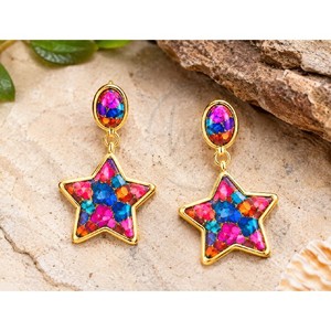Pendientes Colgantes de Estrella de Ostra con Baño de Oro al por Mayor, Pendientes de Gota con Gemas Coloridas para Mujer, Joyería de Moda - Product Image 3