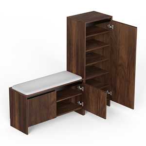 Meuble à chaussures en bois Mavis au design moderne avec assise rembourrée, armoire de rangement haute pour pantoufles et chaussures, idéal pour le salon - Product Image 2