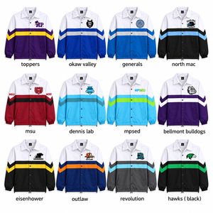 Veste de coach personnalisée à rayures, football, basketball, col rabattu, coupe-vent, polyester, fermeture à pression, logo d'équipe - Product Image 1